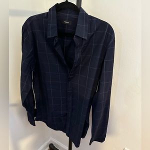 Theory navy blue plaid long sleeve button down